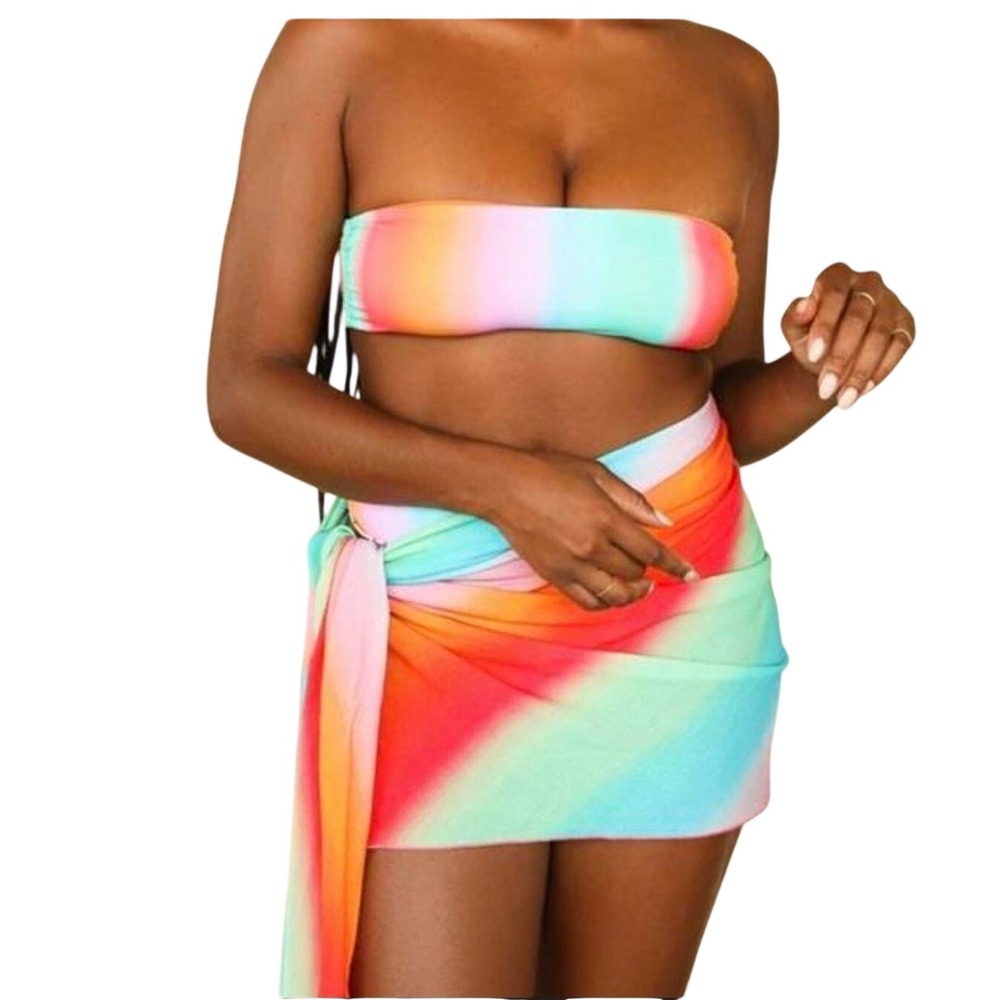 Dippin Daisys Rainbow Ombre Tie Front Sarong Wrap Skirt Cover Up Size S